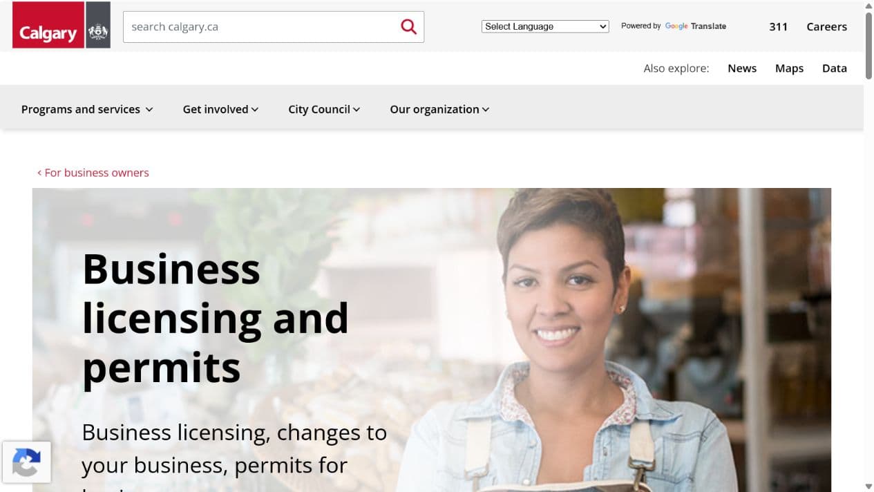 Calgary business licensing portal official portal screenshot